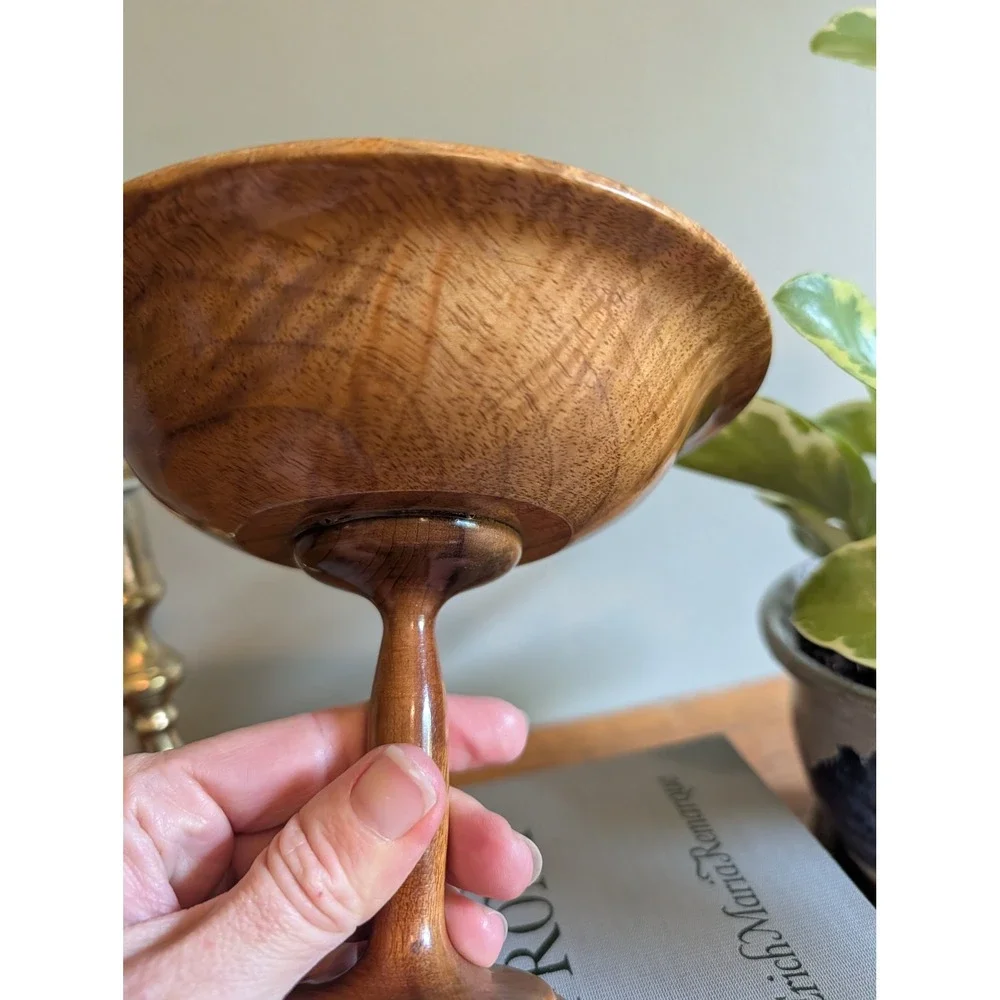 Vintage MCM Hand Turned Myrtlewood‎ Pedestal Bowl Dish Mid Oregon Decor Rustic